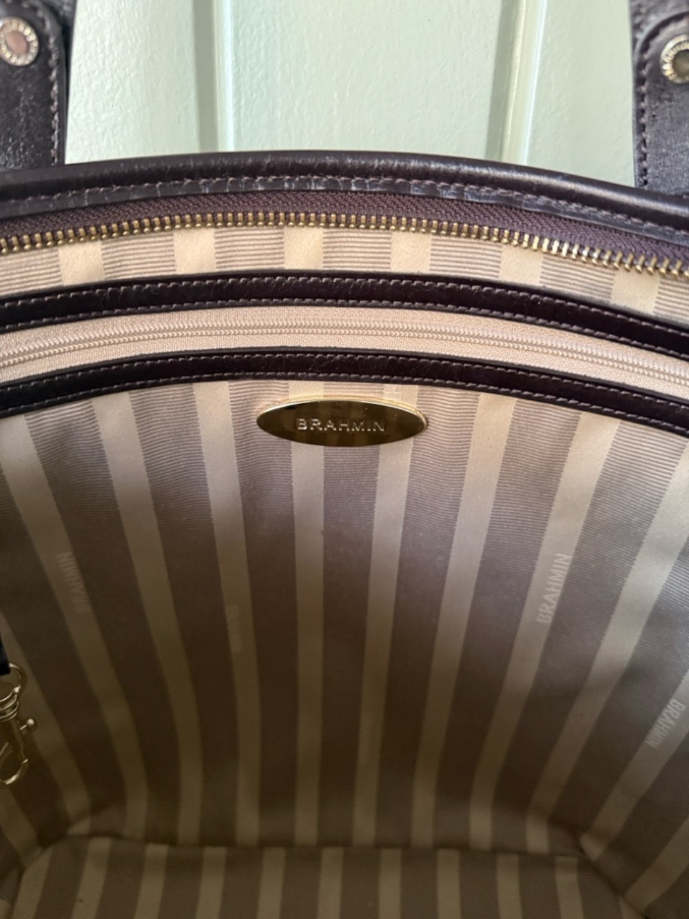 ✨ BRAHMIN Medium Asher Tote Bag Creme Solmar Grey Black Snake Python Leather✨ - Picture 7 of 11